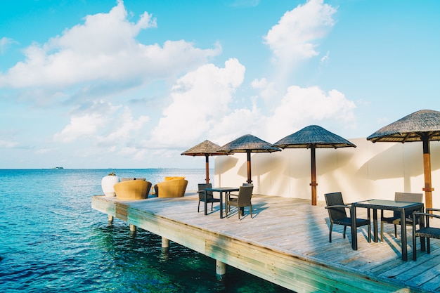 Table and chair with blue ocean