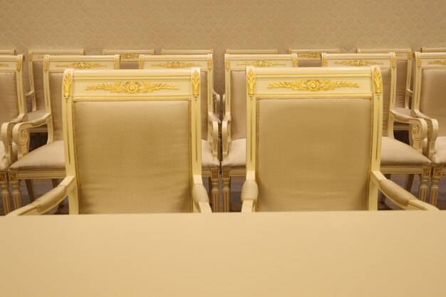 Photo table and chairs in a conference room closeup of photo