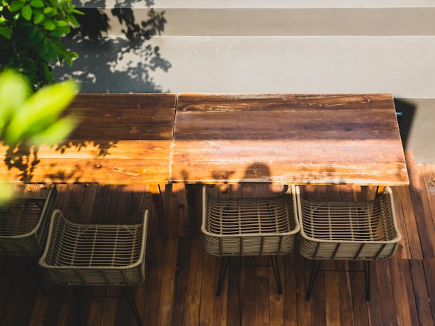 Table and chairs in the garden cafe.