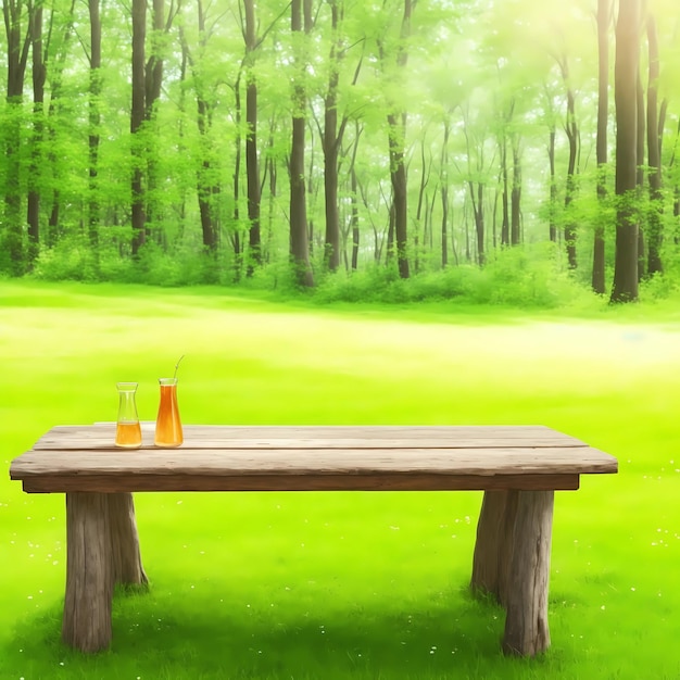 table and chairs in the garden with a natural view of the forest