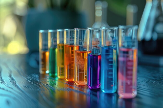 A table in a chemical laboratory with test tubes