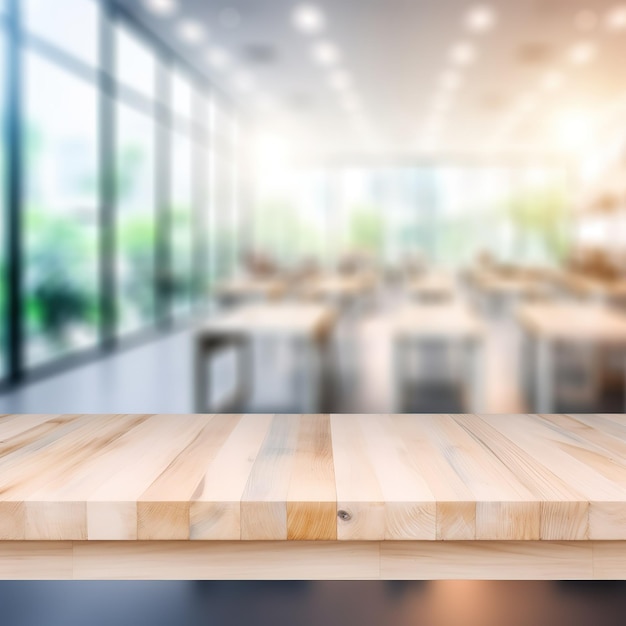 A table in a classroom with a blurry background.