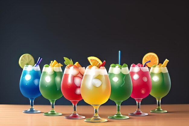 Photo a table of colorful cocktail