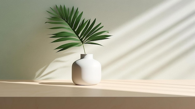 Table counter green tree in white ceramic vase on beige table Generative AI