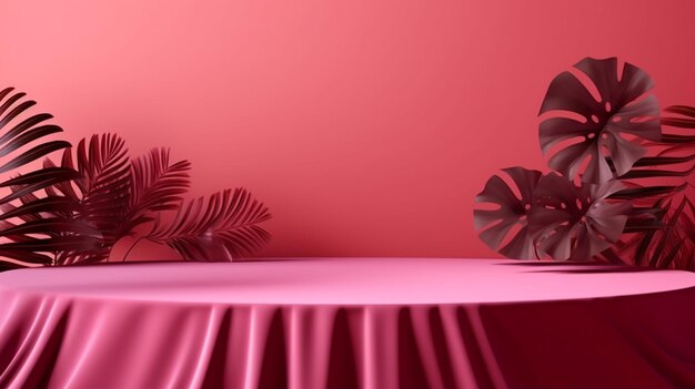 Table countertop rose pink velvet tablecloth in sunlight Generative AI