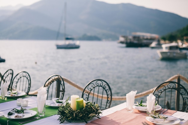 Table coverage decoration with olive flowers Wedding venue