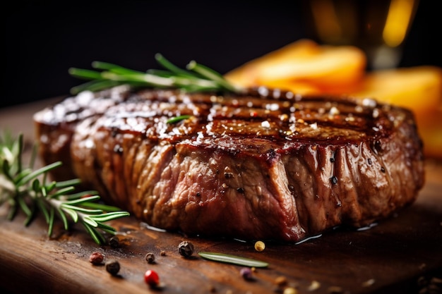 Foto carne da tavola scura manzo sfondo rosso fritto bistecca grezza cibo alla griglia ia generativa