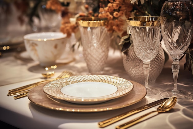 Table decor close up Holiday or wedding festive luxury design