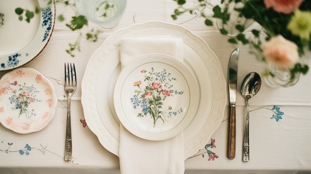 Foto decorazione tavola tavola vacanza paesaggio e tavola da pranzo in giardino di campagna decorazione di eventi formali per la celebrazione della famiglia del matrimonio ispirazione per lo stile inglese country e home