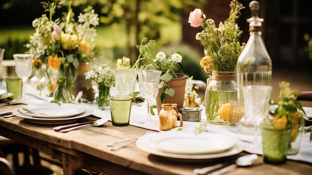 Table decor holiday tablescape and dinner table setting in countryside garden formal event decoration for wedding family celebration English country and home styling inspiration