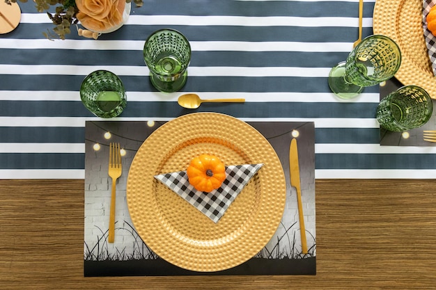 Table decorated for food on the occasion of Halloween