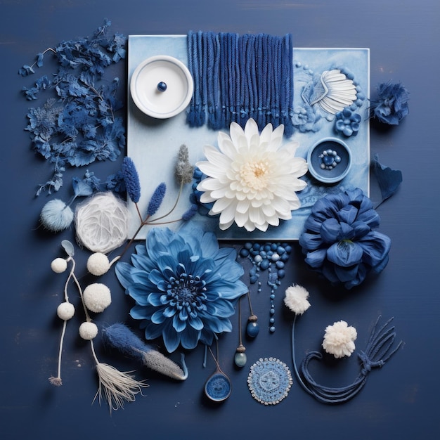 Table Decorated with an Abundance of Blue and White Flowers