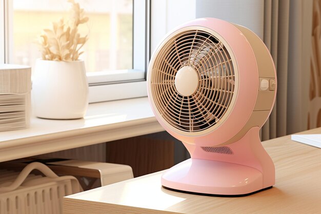 Photo table fan mockup with integrated air filter