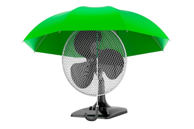 Table fan under umbrella 3D rendering