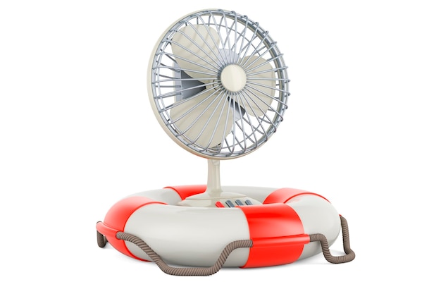 Table fan with lifebuoy 3D rendering