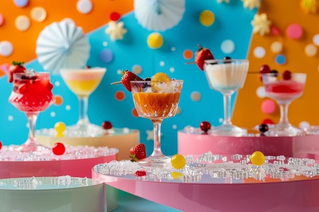 Photo table filled with glasses of drinks