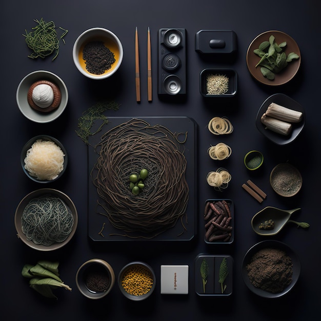 A table of food including a bowl of food and a bowl of food.