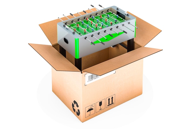 段ボール箱配信コンセプト 3 D レンダリング内のテーブル サッカー