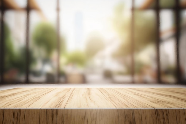 A table in front of a cafe with a blurred background