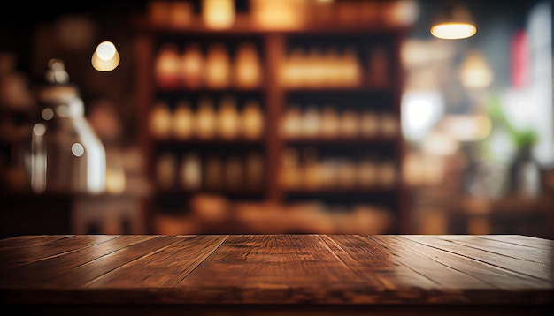 A table in front of a store with a blurred background