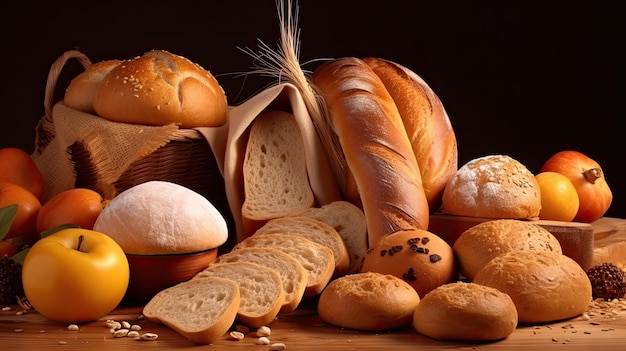 A table full of breads and breads with the word bread on it.