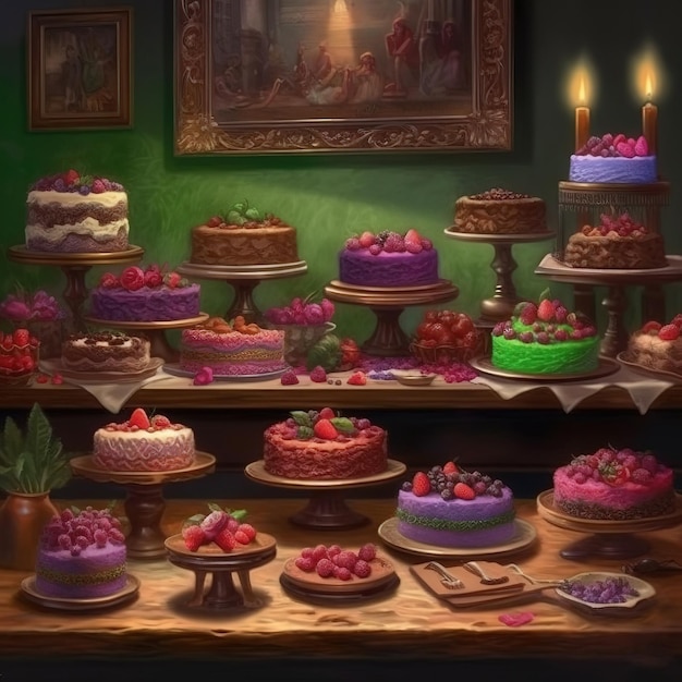 A table full of cakes and desserts