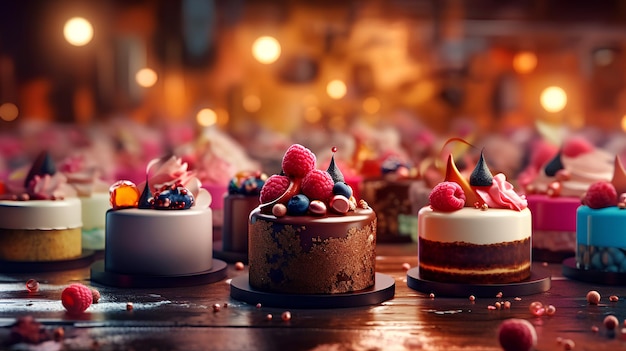 Photo a table full of cakes with different desserts on it