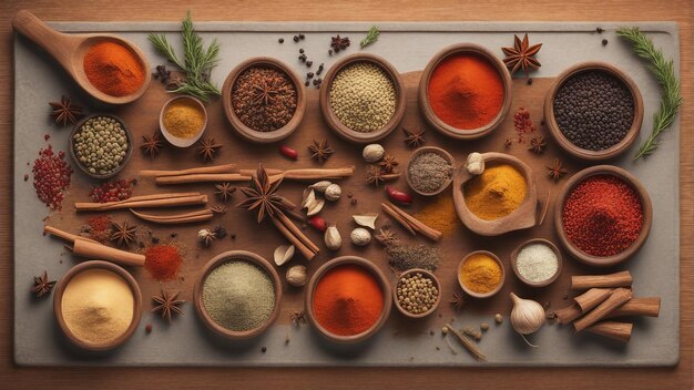 Table full of colorful seasoning