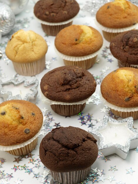 A table full of cupcakes with a star on it