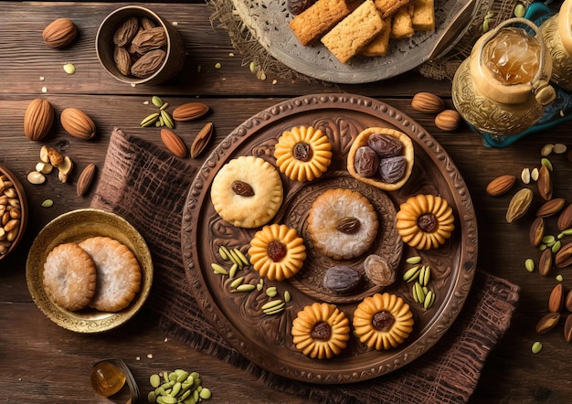 A table full of different cookies and nuts