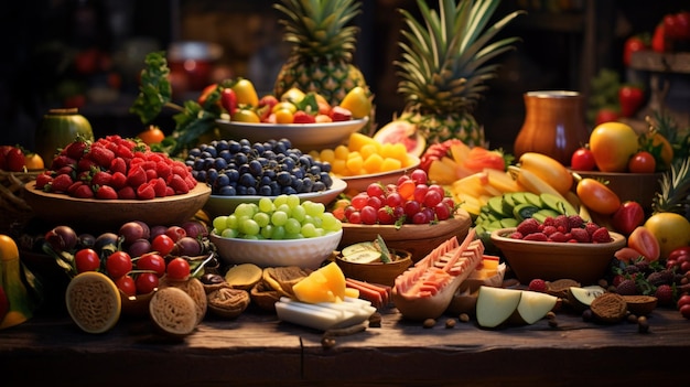 a table full of different fruits including pineapple pineapple and pineapple