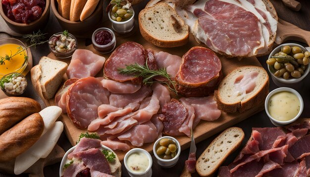 Photo a table full of different types of meats and vegetables