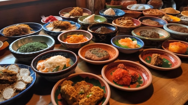 A table full of dishes including a plate of food.