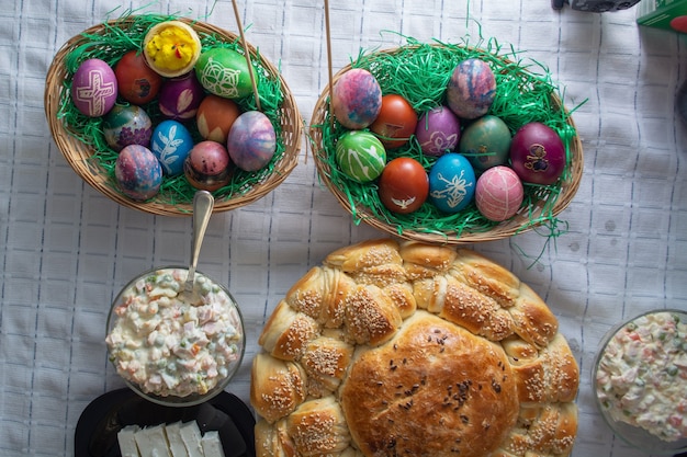 Table full of food on easter holyday.