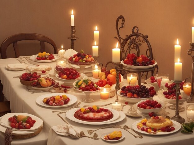 table full of food and fruits