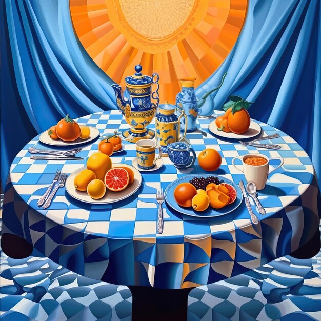 Table full of food iconin photo art wine sunrise 4k
