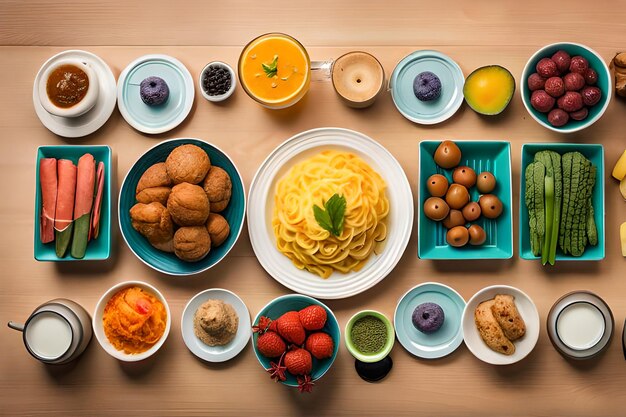 A table full of food including a bowl of fruit, a bowl of sauce, a bowl of fruit, and a glass of orange juice.