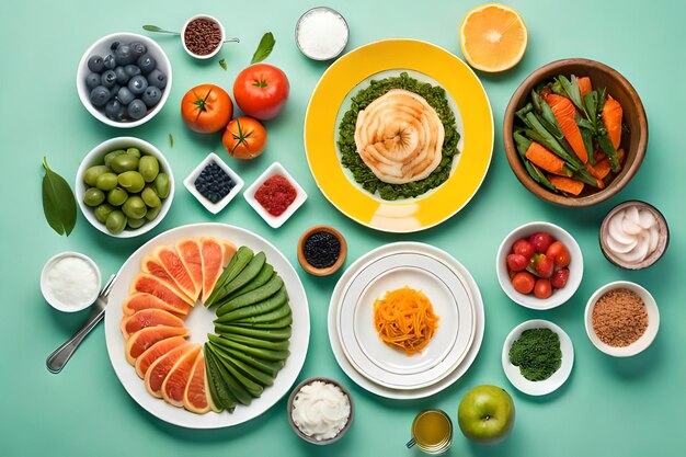 A table full of food including fruits and vegetables.