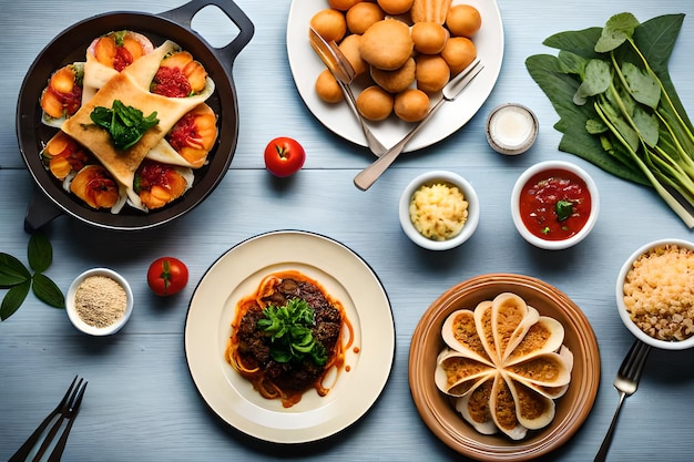 A table full of food including a plate of food including a plate of food.