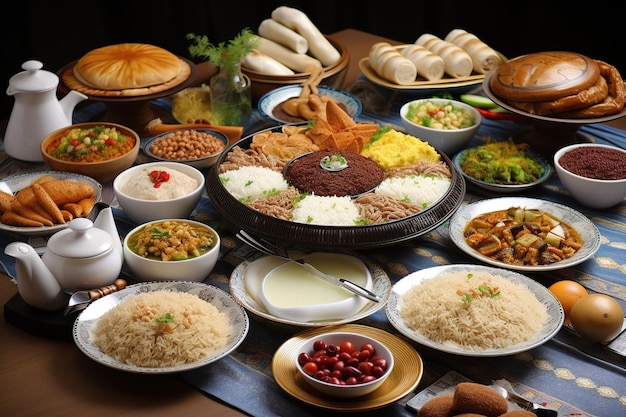 A table full of food including a plate of food and a plate of food.