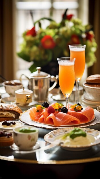 a table full of food including salmon, salmon, and lemon juice.