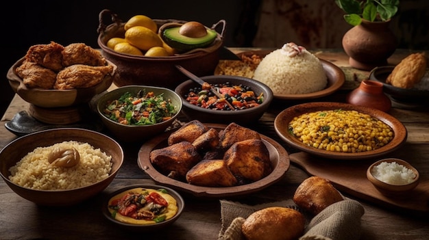 A table full of food including a variety of food.