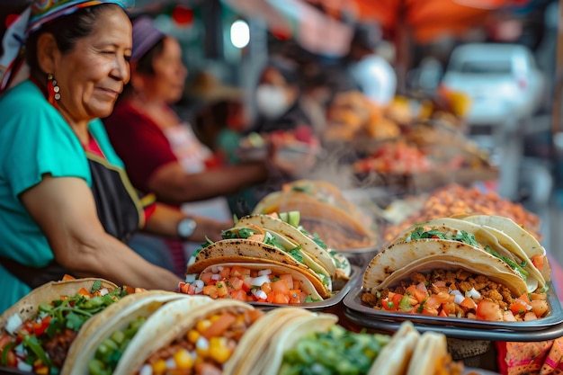 A table full of food with a lot of people around it