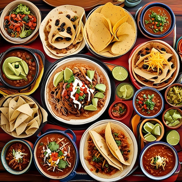 Photo a table full of tacos salsa and salsa