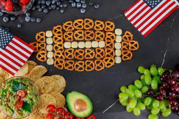 Table full tasty snacks for watching super football game