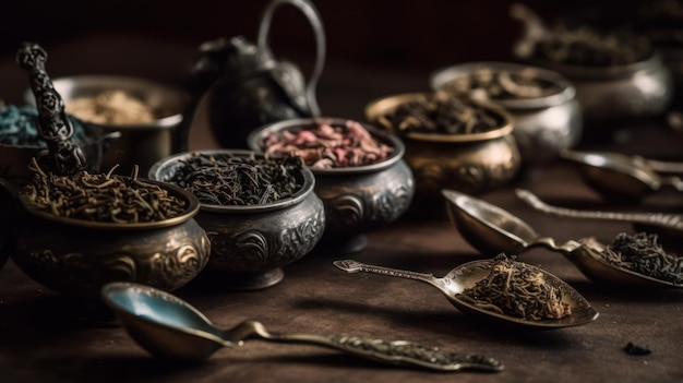 A table full of teas and other teas