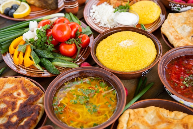 table full of traditional dishes from romania holiday table