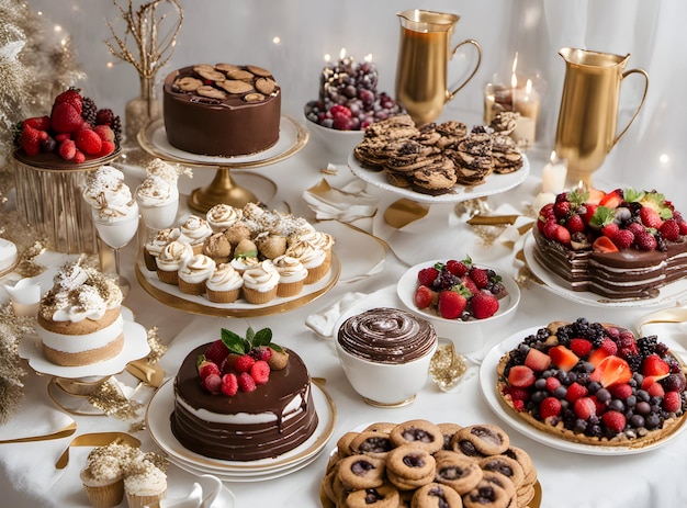 Photo table full of trays of cakes