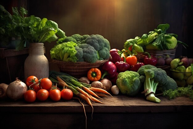 A table full of vegetables and fruits