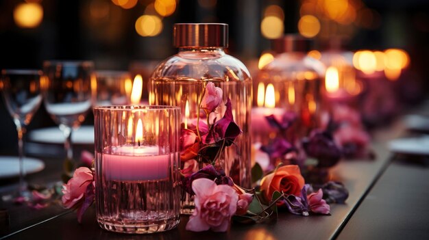 Photo table guests restaurant decorated flowers candles background hd illustrations